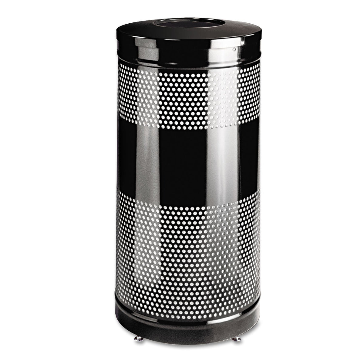 Rubbermaid Classics Perforated Open Top Receptacle, Round, Steel, 25 gal, Black
