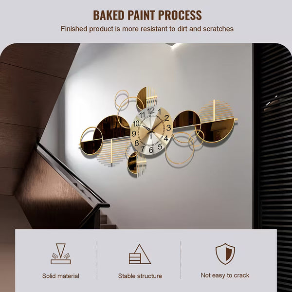 Large 3D Metal Wall Clock – 34" x 17" Modern Silent Decorative Clock for Living Room &amp; Bedroom