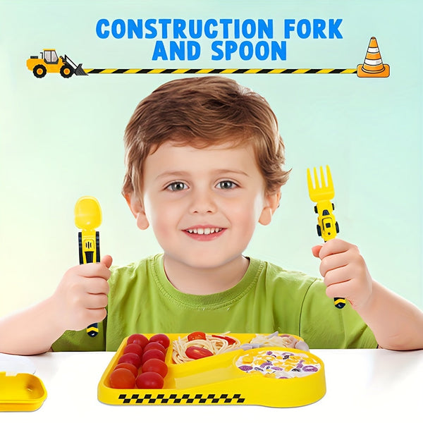 Cartoon Children's Fork and Spoon Set – Cute Tanker Fork and Spoon for Babies and Toddlers, Fruit-Themed Independent Eating Tableware