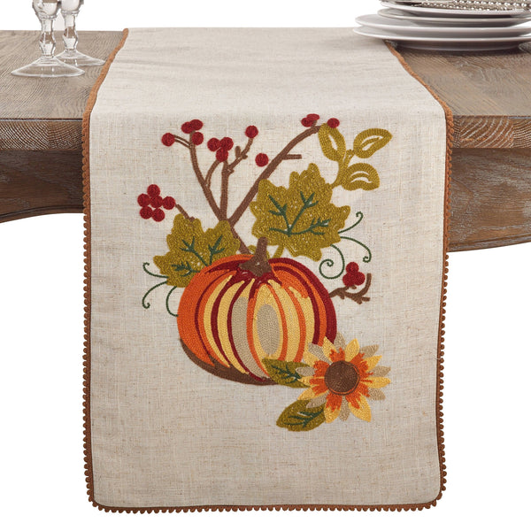 Fennco Styles Embroidered Pumpkin Colletion Holiday Thanksgiving Table Runner