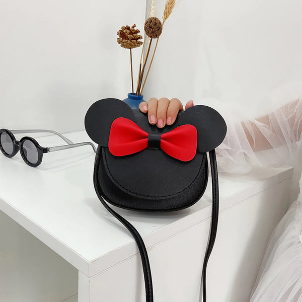 Kids Baby Girls Cute Cartoon Crossbody Bag Handbag with Round Ears, Bowknot & Magnetic Snap - Toddler Girls Coin Purse Shoulder Bag