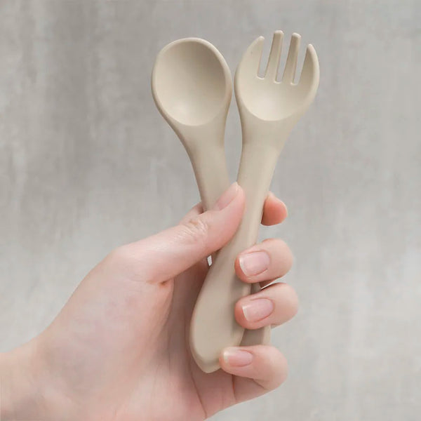 BPA-Free Soft Silicone Baby Spoon Set - Auxiliary Food Utensils for Toddler, Bendable Fork & Training Spoon, Children’s Tableware