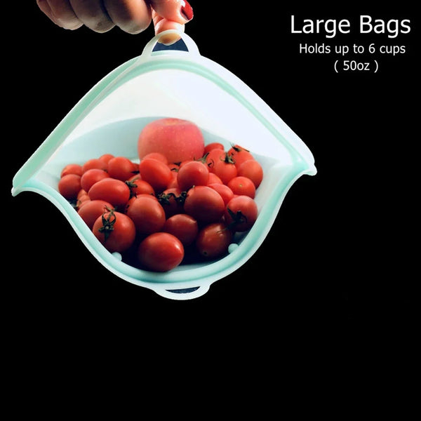 PULISI Silicone Reusable Food Storage Bag – 1500ml/50oz Leakproof Freezer Bag, Fresh-Keeping Snack & Food Storage Bag