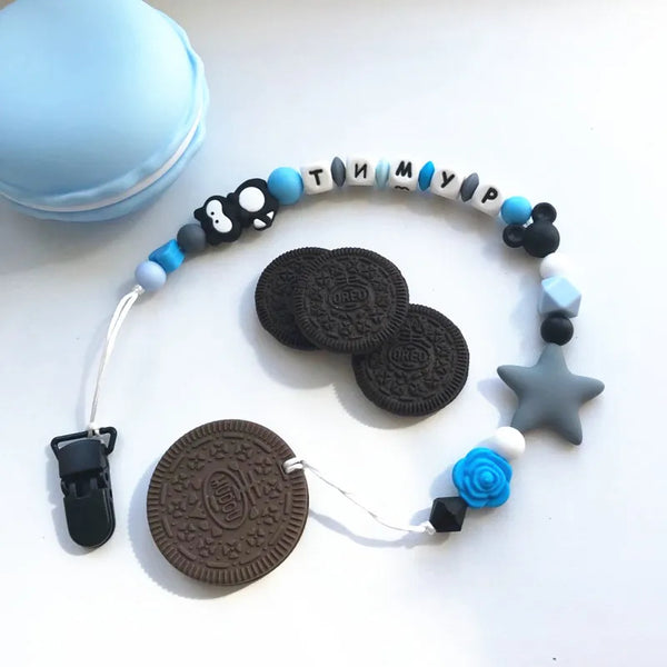 Chenkai 2pcs Silicone Biscuit Teether - DIY Oreo Cookie Baby Pacifier Dummy & Chewing Sensory Pendant | Montessori Toy Accessories