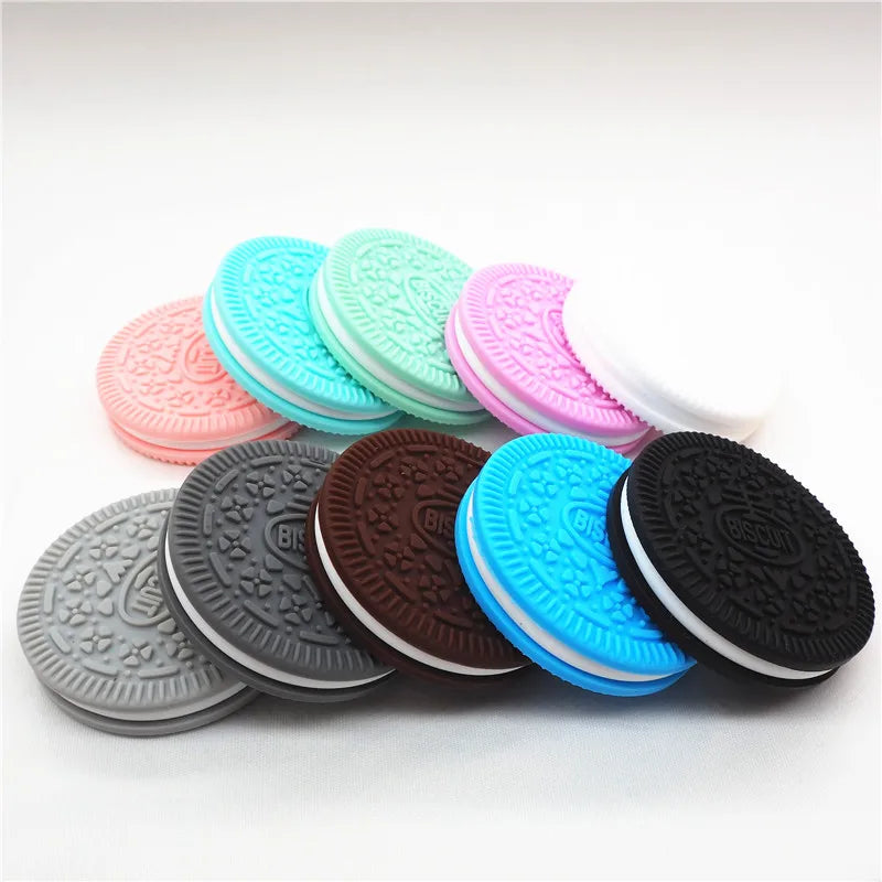 Chenkai 2pcs Silicone Biscuit Teether - DIY Oreo Cookie Baby Pacifier Dummy & Chewing Sensory Pendant | Montessori Toy Accessories