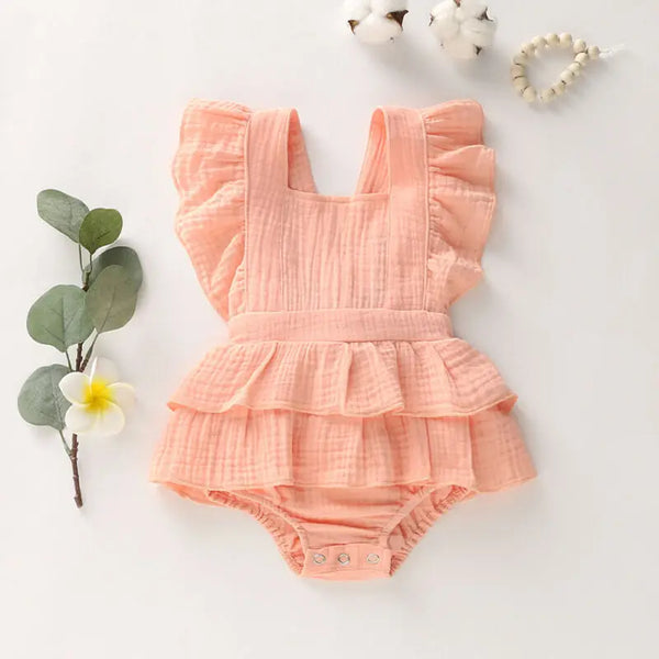 Baby Girl Summer Ruffle Romper – Sleeveless Cotton Jumpsuit Outfit (Newborn to 24 Months, Sunsuit)