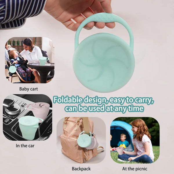 New Color Baby Silicone Snack Cup - Handheld Portable Food Storage, Foldable & Anti-Drop Snack Container for Babies