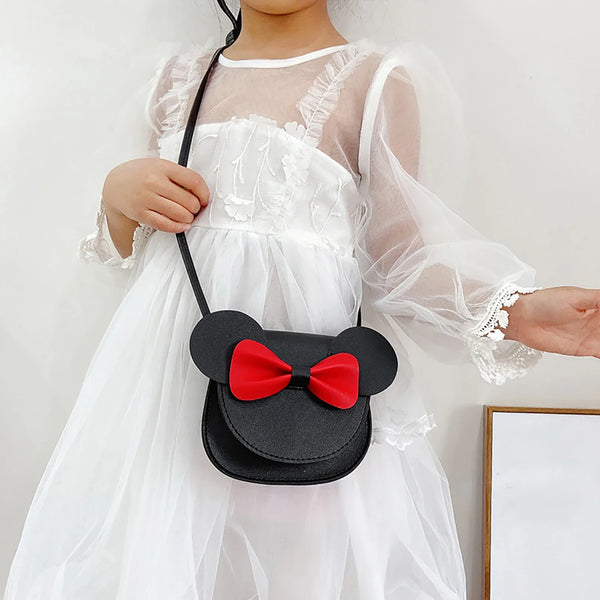 Kids Baby Girls Cute Cartoon Crossbody Bag Handbag with Round Ears, Bowknot & Magnetic Snap - Toddler Girls Coin Purse Shoulder Bag