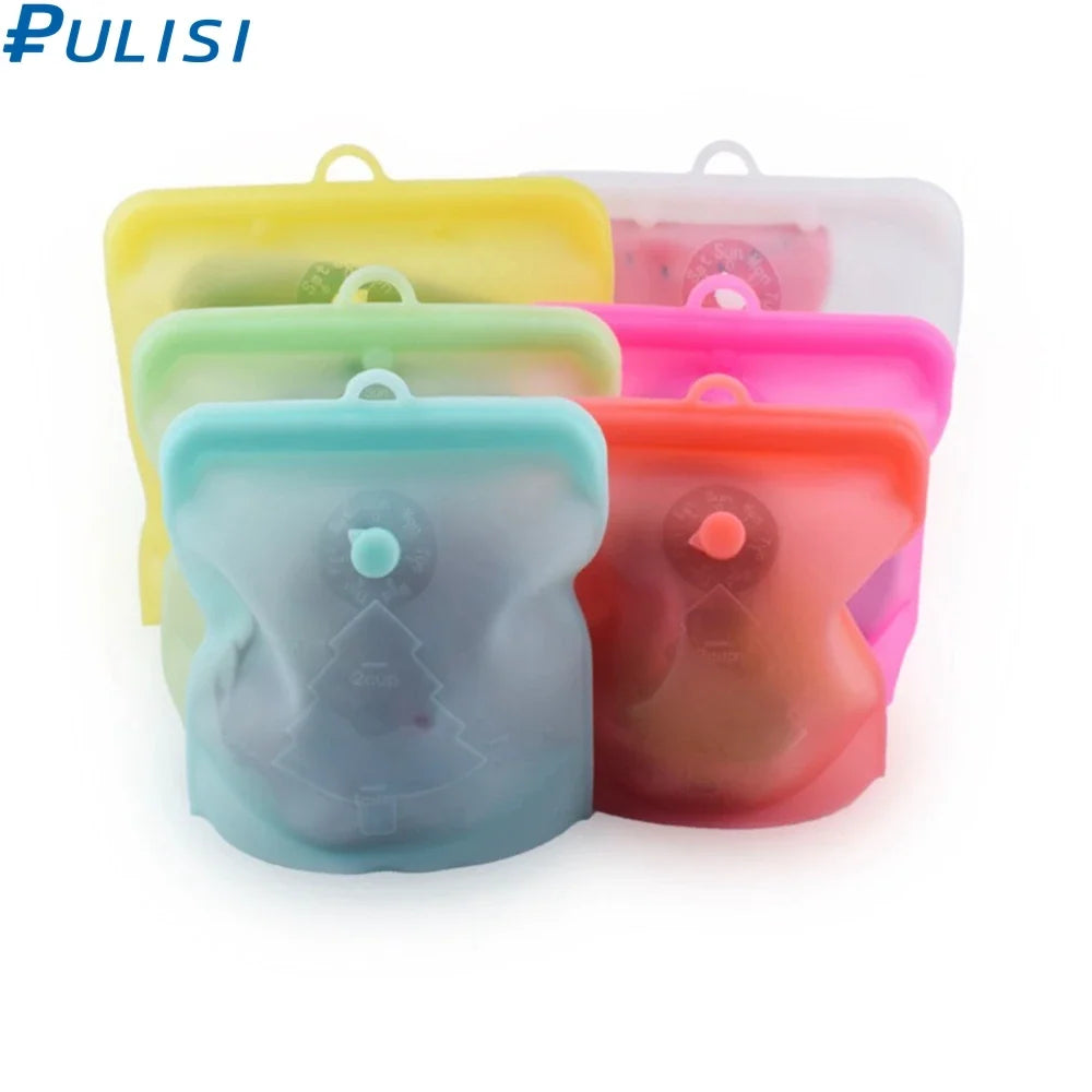 PULISI Silicone Reusable Food Storage Bags - Leakproof Containers (1500ml, 1000ml, 500ml), Fresh-Keeping, Freezer & Snack Storage