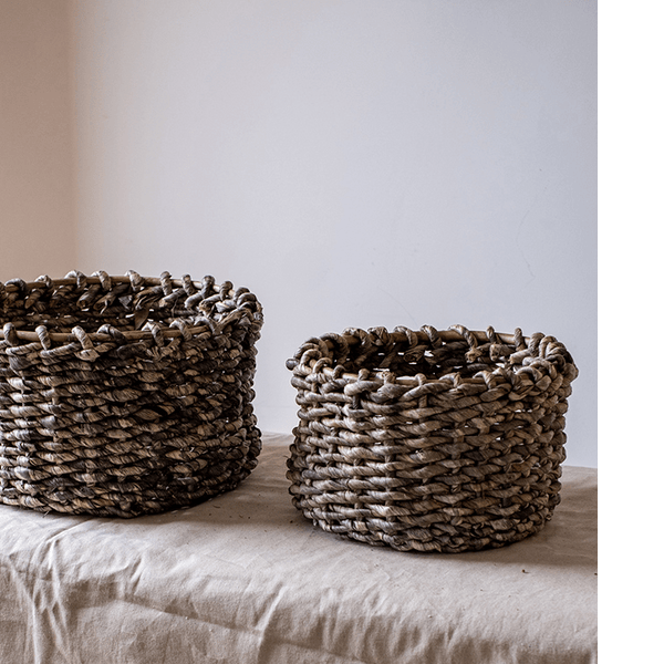 Natural Brown Straw Round Basket