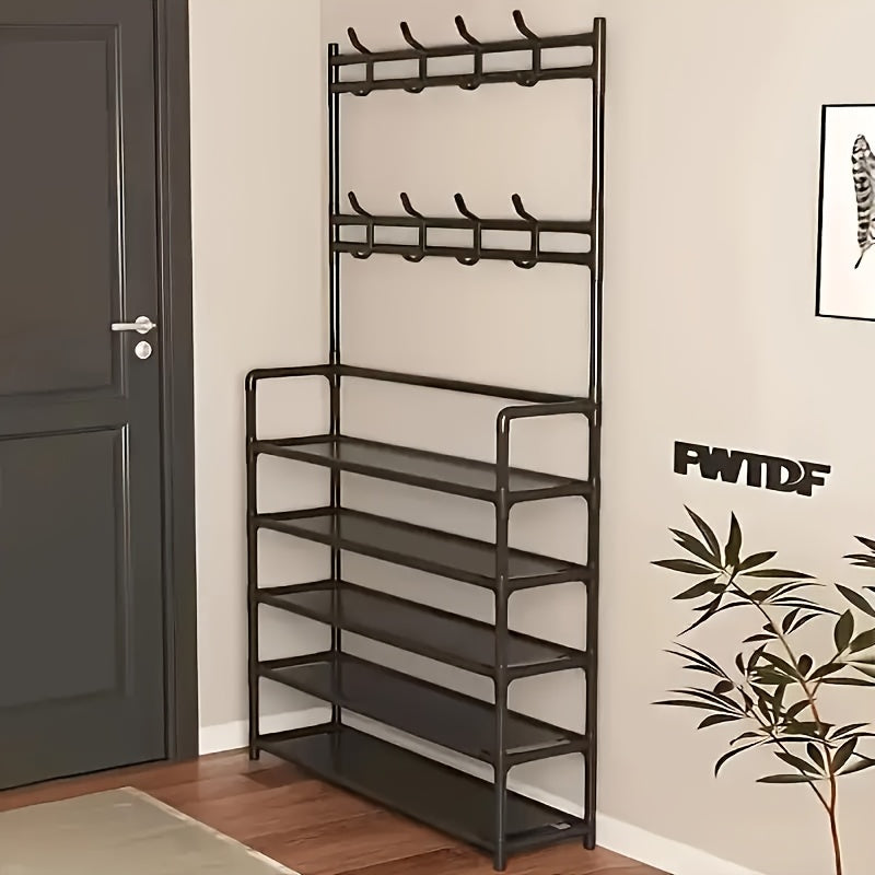 5-Tier Shoe Rack with Coat Hooks