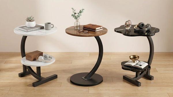 Modern Side Table – Round, C-Shape & Petal Designs | Sofa End Table with Metal