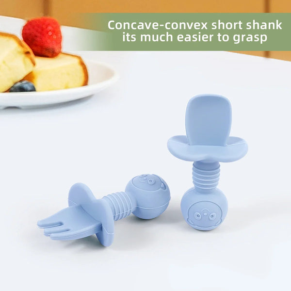 2Pcs/Set BPA-Free Silicone Fork & Spoon - Baby Learning Feeding Food Tools, Children's Tableware, Training Utensils for Newborns