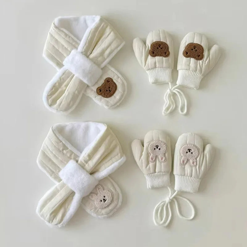 Winter Kids Scarf & Gloves Set – Cartoon Bear & Bunny Baby Girls Scarves, Fleece Lining Mittens & Boys Neck Warmer Accessories for 2-5Y
