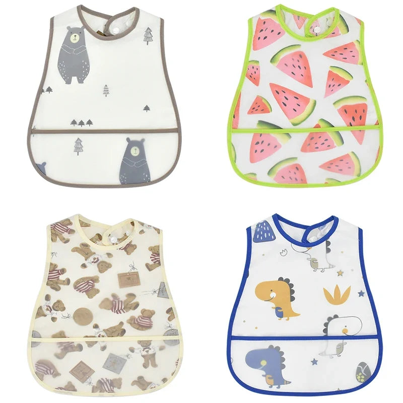 2023 New Cartoon Pattern EVA Waterproof Baby Bibs – Adjustable Feeding Apron with Pocket for Kids, Baby Burp Cloths