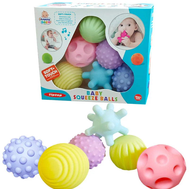 6-Pack Textured Montessori Sensory Balls for Babies Soft Tactile Massage & Teether Toy