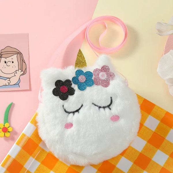 Children’s Cross-Body Bag Plush Unicorn Cartoon Coin Purse Cute Girl Flower Shoulder Bag Portable