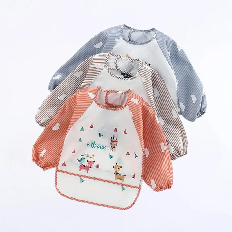 Waterproof Long-Sleeve Baby Bib – Cute Cartoon Apron with Pocket for Self-Feeding (0-3Y)
