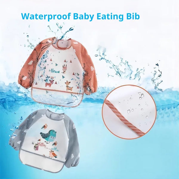 Waterproof Baby Eating Smock – Long-Sleeve Bib & Art Apron with Cute Animal Design