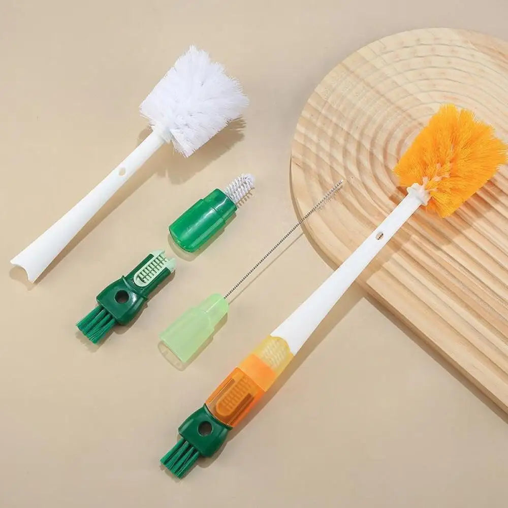 Multipurpose 5-in-1 Brush – Long Handle Carrot Cup Brush, Milk Bottle Brush, Cup Cover Groove & Straw Cleaner