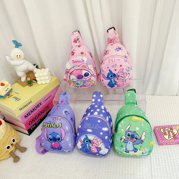 Kawaii Blue Alien Cartoon Girls Chest Bag – Cute Mini Outdoor Shoulder Bag for Boys & Girls, Children Zipper Waist Bag, Xmas Gift
