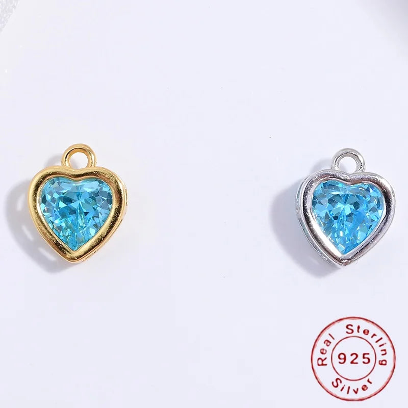 Silver Heart Blue Crystal Charm Handmade Bracelet Necklace