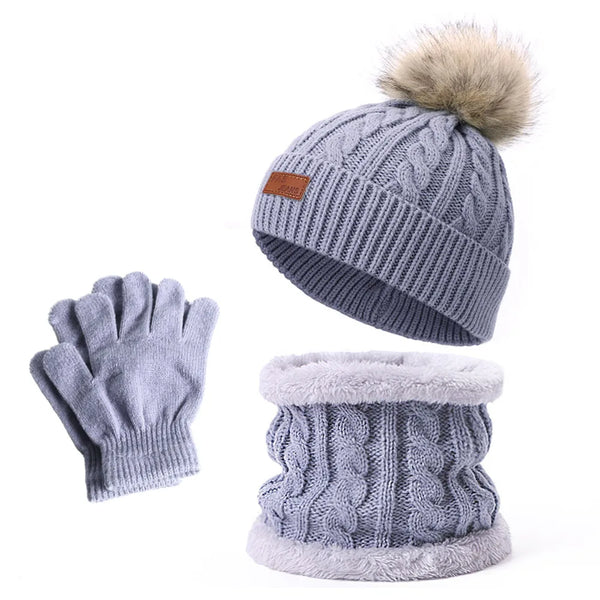 Kids’ Winter Hat, Scarf & Gloves Set – Warm Knitted Beanie & Neck Warmer for Boys & Girls (Ages 1-8)