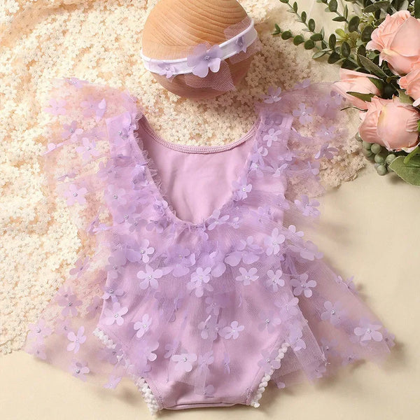 Ylsteed 2-Piece Newborn Girl Photography Outfit – Embroidered Flower Romper with Headband for Baby Photo Shoots