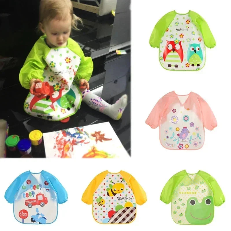 Waterproof Baby EVA Bib – Anti-Dirty Long Sleeve Strap Coat with Cute Cartoon Pattern, Dirt-Proof Feeding Smock for 0-3 Years