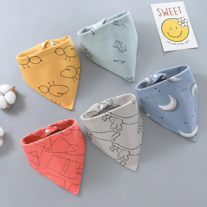 5-Piece Set – Baby Saliva Towel & Triangle Scarf Bandana Bibs – Pure Cotton Waterproof Absorbent Cloth for Newborn Boys & Girls