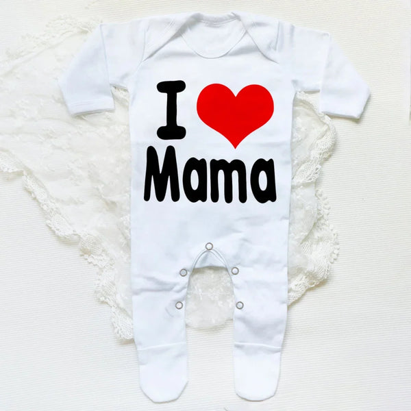 I Love Papa Mama Baby Babygrow Sleepsuit – Cute Coming Home Outfit, Newborn Shower Gift, Boy Girl White Romper, Infant Sleepsuit