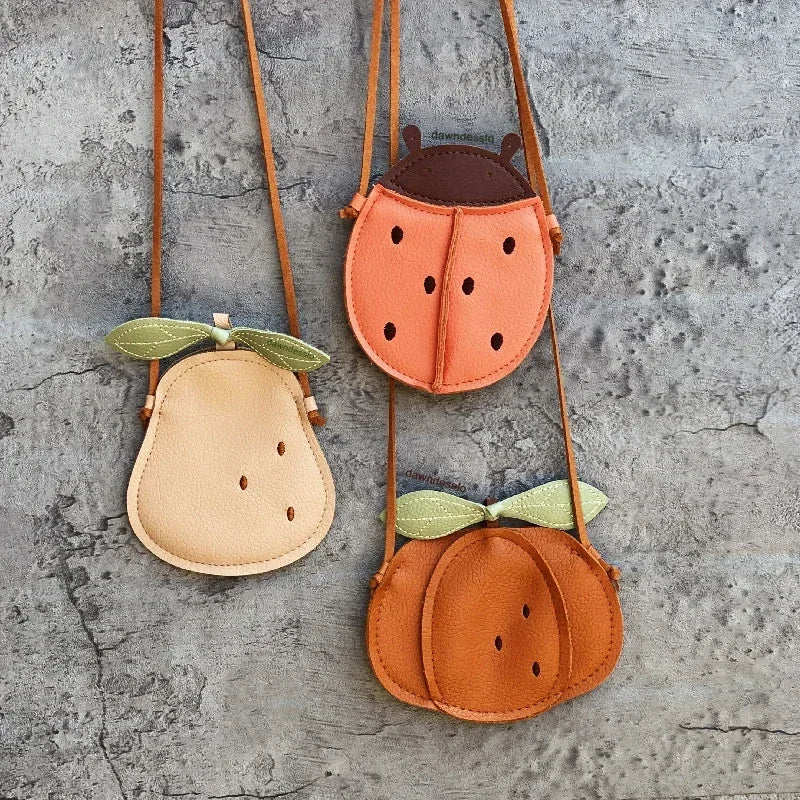 Cartoon Cute Kids Mini Bags for Toddler Girls – Pumpkin, Pear & Ladybug Crossbody Bag, Kawaii Baby Children's Small Handbags Gift