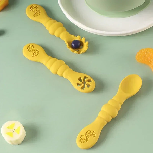 3PCS Silicone Baby Feeding Set – Soft Fork & Spoon for Toddlers – Learn to Eat Training Utensils – Safe Cutlery for Children’s Tableware