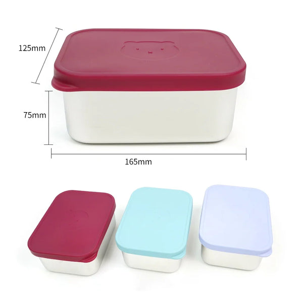1000ml (33.8oz) BPA-Free Snack Food Container for Kids - Stainless Steel Bento Box with Silicone Lid, School Lunch Box