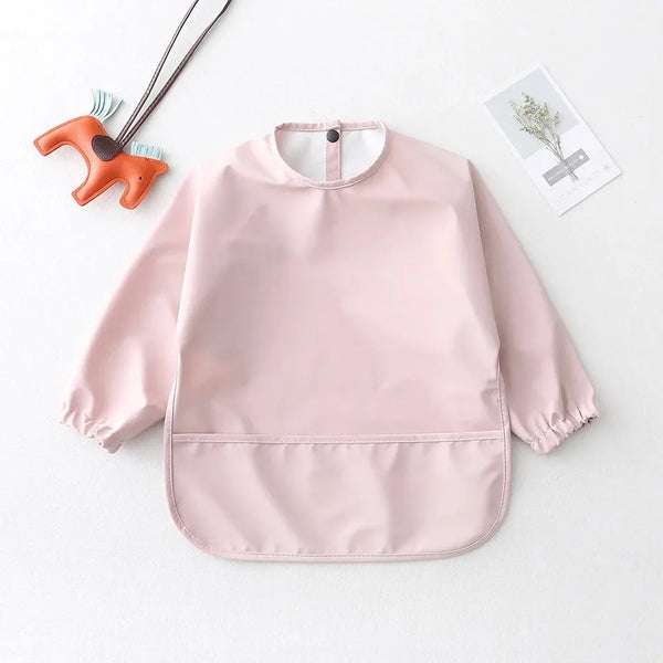 Solid Color Baby Feeding Bibs with Long Sleeves | Waterproof Infant Bib Aprons for Boys & Girls | Easy Clean Children Art Smocks