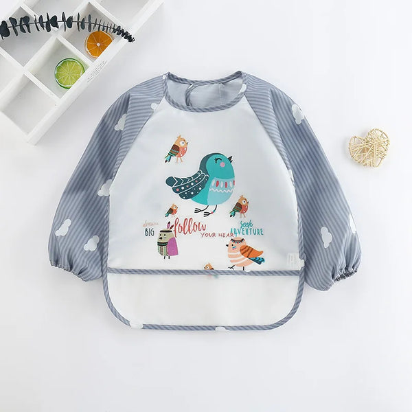 Waterproof Long-Sleeve Baby Bib – Cute Cartoon Apron with Pocket for Self-Feeding (0-3Y)