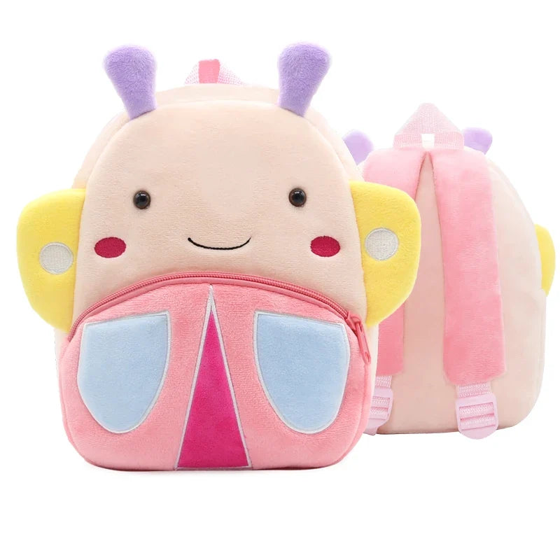 Cute Pink Butterfly Girls School Backpack – Plush Kindergarten School Bag for Kids