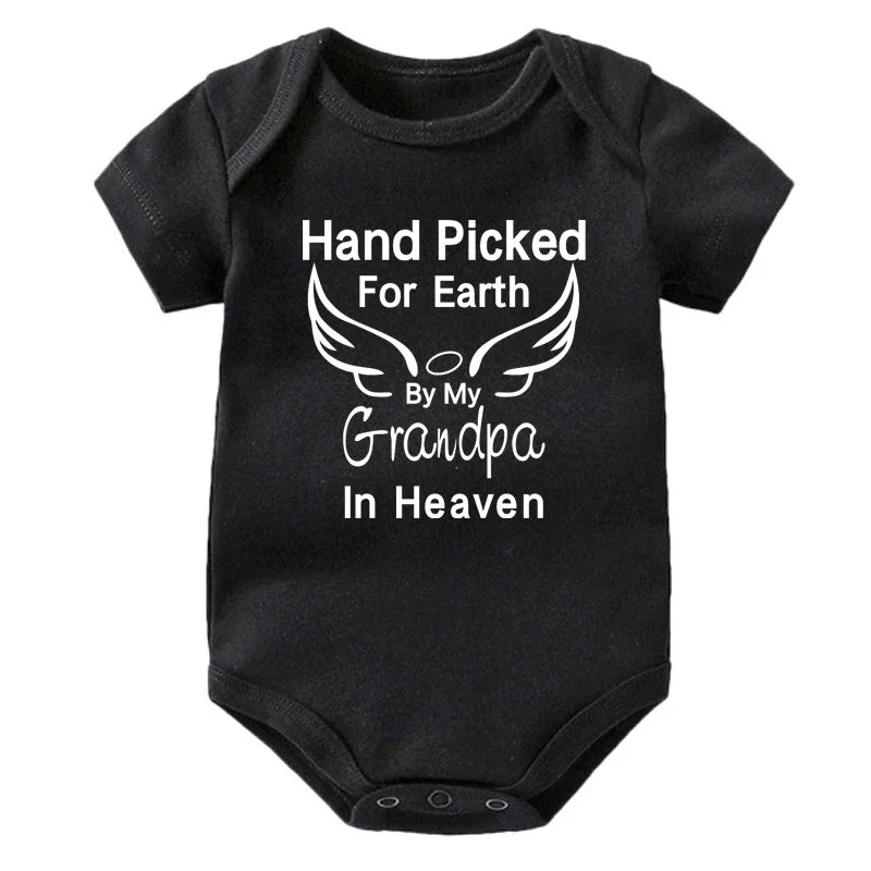 Hand Picked for Earth By My Grandpa/Grandma in Heaven Baby Bodysuit – Summer Short Sleeve Romper, Infant Jumpsuit, Baby Clothes