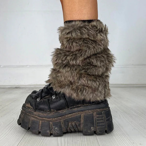 Vintage Faux Fur Leg Warmers - Furry Boots Cover Socks | Winter Thickened Plush Socks for Hot Girl Jk Punk Hiphop Cosplay Accessories