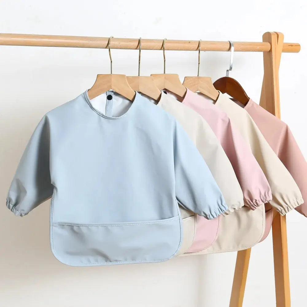 Solid Color Baby Feeding Bibs with Long Sleeves | Waterproof Infant Bib Aprons for Boys & Girls | Easy Clean Children Art Smocks