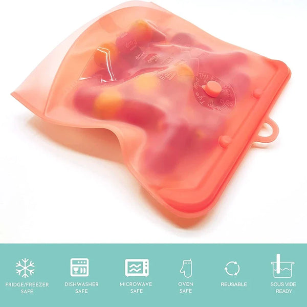 PULISI Silicone Reusable Food Storage Bag – 1500ml/50oz Leakproof Freezer Bag, Fresh-Keeping Snack & Food Storage Bag