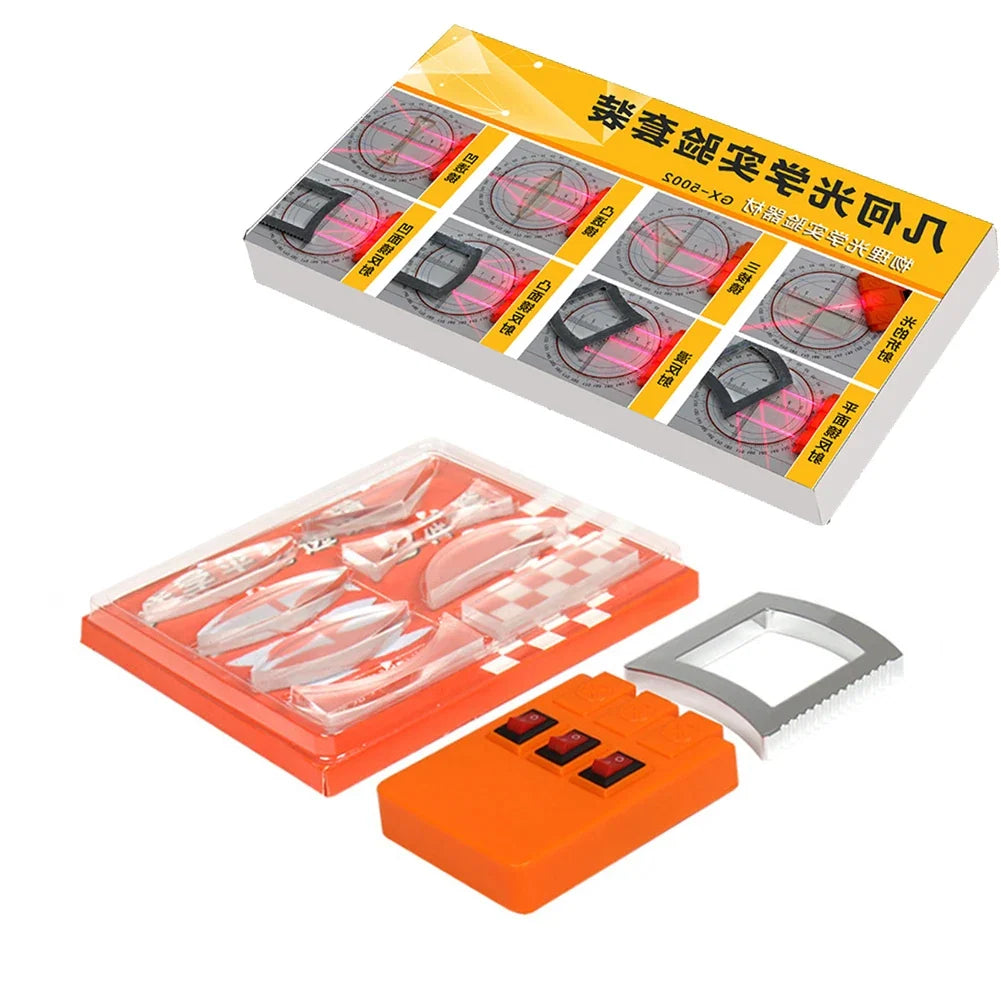 Geometric Optics Experiment Kit for Kids – 8-Lens Imaging & Refraction STEM Physics Set with 3-Way Laser (Battery Powered)