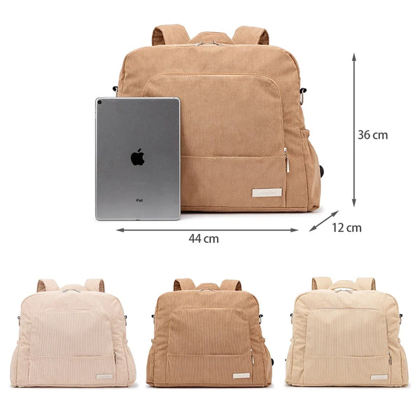 Soboba Corduroy Diaper Backpack – Large Capacity & Multi-Functional for Moms
