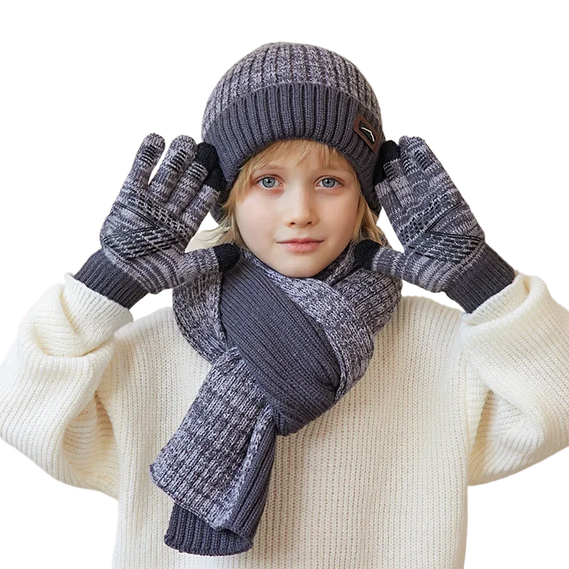 Kids Winter Hat, Scarf & Gloves Set – Knit Beanie, Neck Warmer Gaiter, and Mittens for Boys & Girls (4-10 Years)