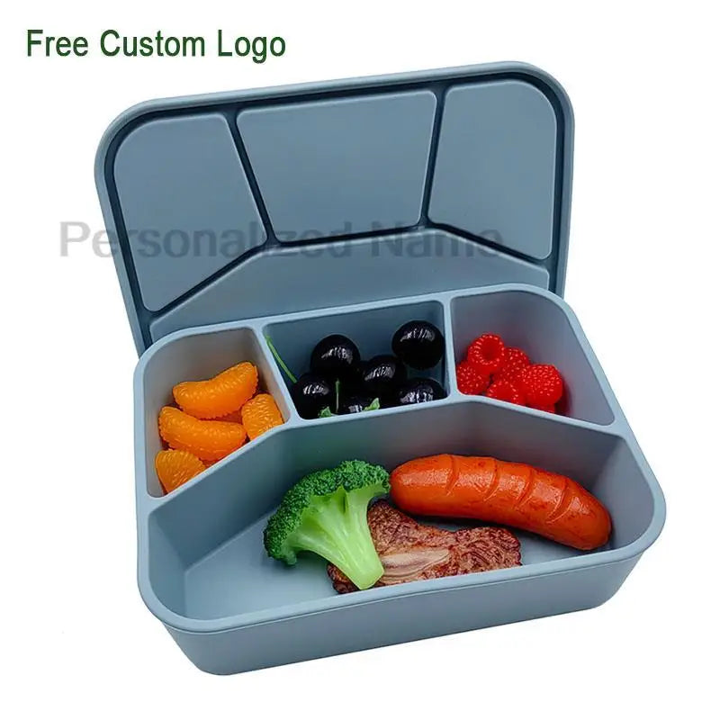 Silicone Lunch Box with 4 Compartments – Leakproof Adult & Children's Lunch Box, Interlayer Food Container for Meals