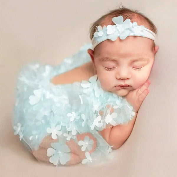 Ylsteed 2-Piece Newborn Girl Photography Outfit – Embroidered Flower Romper with Headband for Baby Photo Shoots