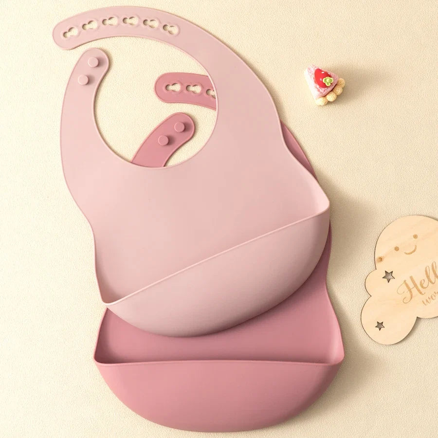 2PCS Silicone Baby Bibs for Toddlers – Waterproof, Solid Color, Adjustable Feeding & Burp Cloths for Newborns & Drooling Scarf