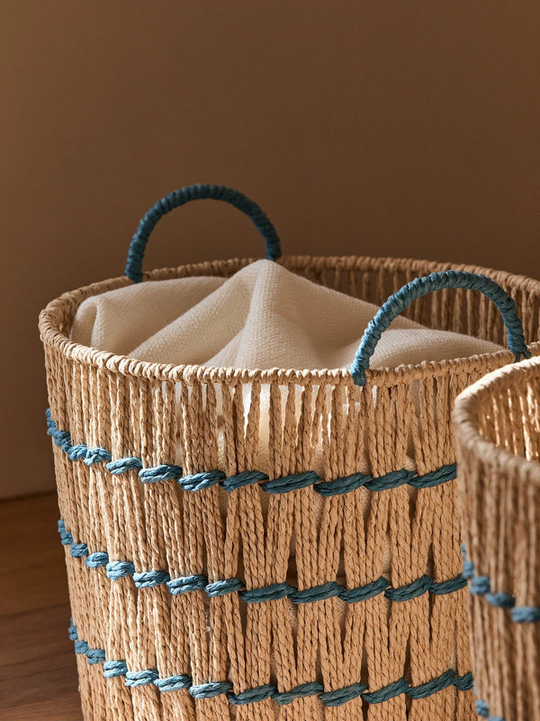Blue Accent Woven Storage Basket