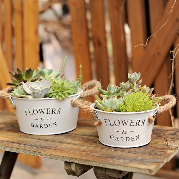 Farmhouse Metal Flower Planters (Oval & Round)