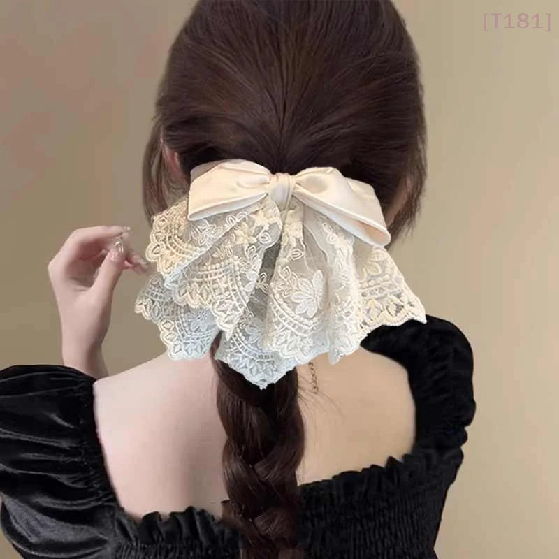 French Ballet Lace Satin Bow Ponytail Hair Clip Gentle